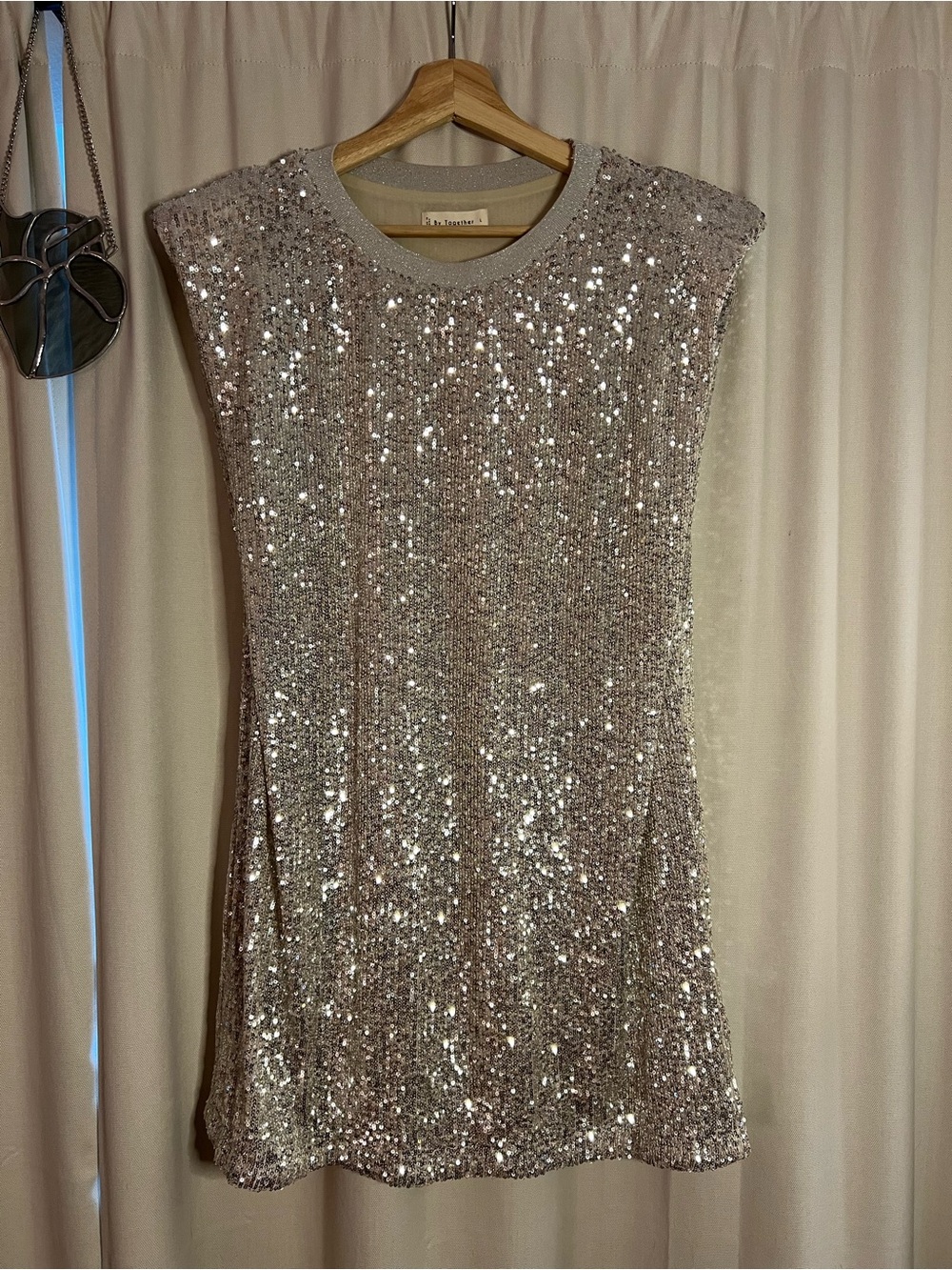 By Together Silver Sequin Cap-Sleeve Shift Dress